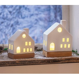 FRANK FLECHTWAREN LED House White, Set of 2, Dimensions: Height 13 cm, 17 cm, Beautiful Mood Light, Versatile Use