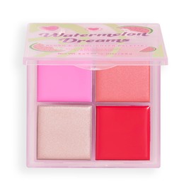 I Heart Revolution Watermelon Dreams Blush & Highlighter Quad, Cream Highlighter & Blush Face Palette, Vegan & Cruelty-Free, 2.8g