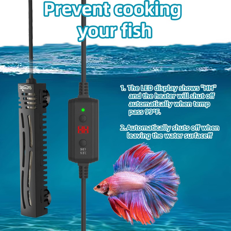 SEAOURA Small Aquarium Heater, 50W Mini Fish Tank Heater, Adjustable