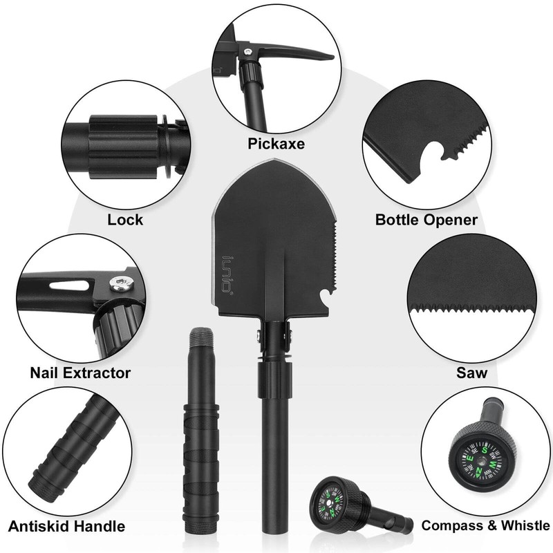 iunio Folding Survival Shovel, Military-Grade Entrenching Tool, Collapsible Emergency Shovel