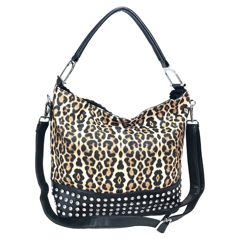 Zzfab Leopard Purse Rhinestone Band Hobo Bag Coffee