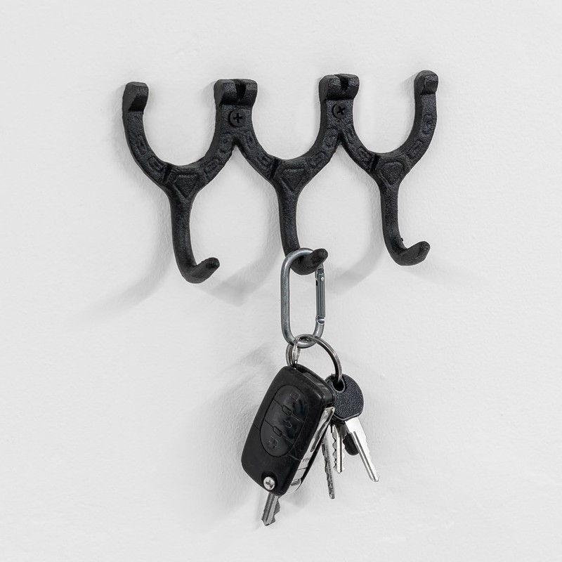 Woodside Cast Iron Wall Mounted Triple Horseshoe Hook Coat/Hat/Key Rack,
