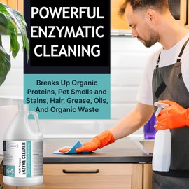 Multi-Purpose Probiotic Enzyme Cleaner, Made in USA - Pet Stain and Odor Remover - Concentrated - Professional & Home Strength Drains, Floors, Bathrooms, Toilets Trash Can, (1 gallon, Fresh fragrance)