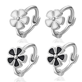 4 Pairs Daisy Huggie Hoop Earrings for Women Small Lucky Flower Hoops Mini Cartilage Huggie Sleeper Earring Fashion Jewelry Gifts (Silvery Daisy Flower)