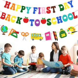 Happy First Day Back To School Banner Decorations for Home Classroom Office