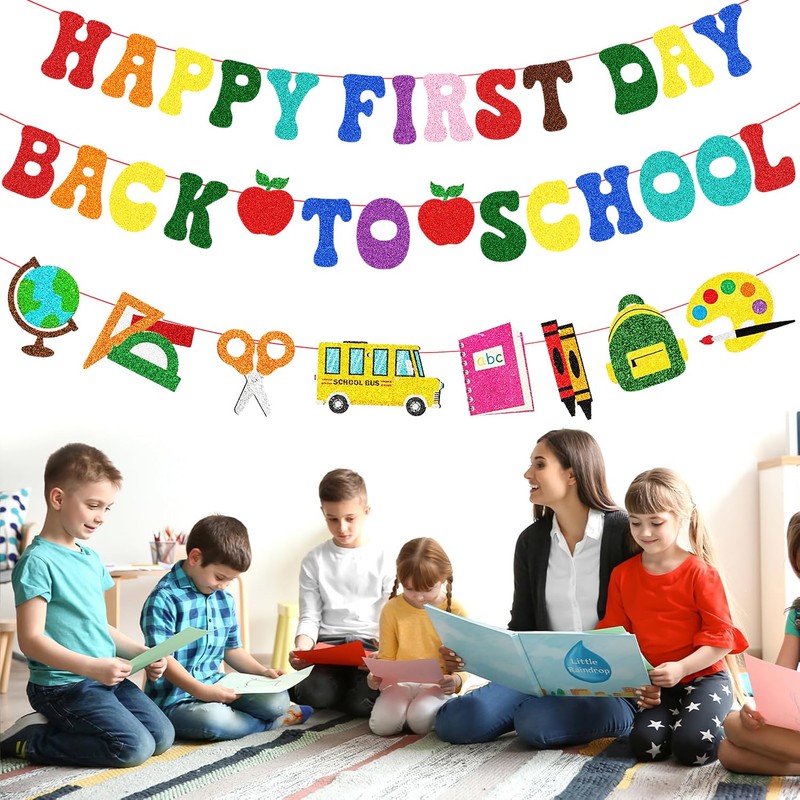 Happy First Day Back To School Banner Decorations for Home