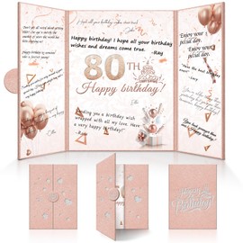 Pusunas Birthday Decorations, Happy Birthday Gifts for Women, 18" X 12" Large Creative Signature Guest Book Signing Birthday Card Board, Anniversary Party Decorations (80th Rose Birthday)