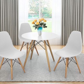 KOTEK Mid Century Modern Dining Chairs Set of 2, DSW Chairs Plastic Shell Chairs with Wood Legs, Pre Assembled Armless Side Chairs for Dining Room, Living Room, Kitchen (White)