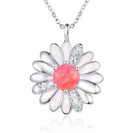 TANGPOET Opal Necklace for Women 925 Sterling Silver Daisy Chain Daisy Flower Pendant Birthday Jewellery Gifts for Women Girls, Sterling Silver, Created Opal