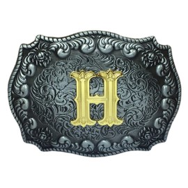 COOLLA Belt Buckle for Men- Initial Letters ABCDEFG to Z Western Rodeo Texas Cowboy Large Belt Buckles, H, 9 cm