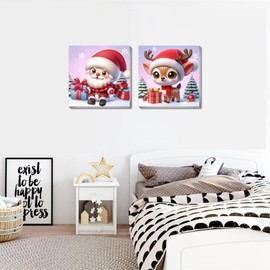 Amzdiyfun 2 Pack Framed Christmas Paint by Numbers Kit for Adults Beginner,DIY Cute Cartoon Adults Paint by Number Kits on Canvas,Arcrylic Easy Paint by Number for Adults,Home Wall Decor,7.8x7.8Inch.