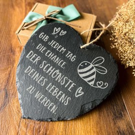 Spruchreif Large Slate Heart with Engraving, Slate Board with Cord for Hanging, Wall Decoration with Sayings, Gift Ideas for Men and Women