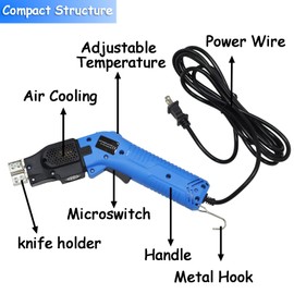 EQCOTWEA Hand-held Foam Cutter, 200W Electric Hot Knife, Air Cooled Styrofoam Cutting Tool Kit with 5.9in, 7.87in Blades, Styrofoam Cutter for KT Board, Sponge, Nylon Webbing
