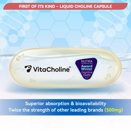 First Liquid Choline Supplement 500mg with VitaCholine® – USA Cognitive Health Award Winner – Superior Absorption – Supports Pregnancy, Baby Brain Development, Liver & Cell Health – 60 Veggie Capsules