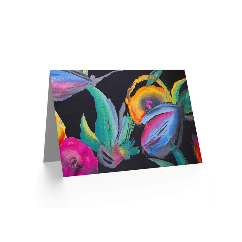 SILK SCARF PATTERN FLORAL COLOURFUL BLANK GREETINGS BIRTHDAY CARD ART