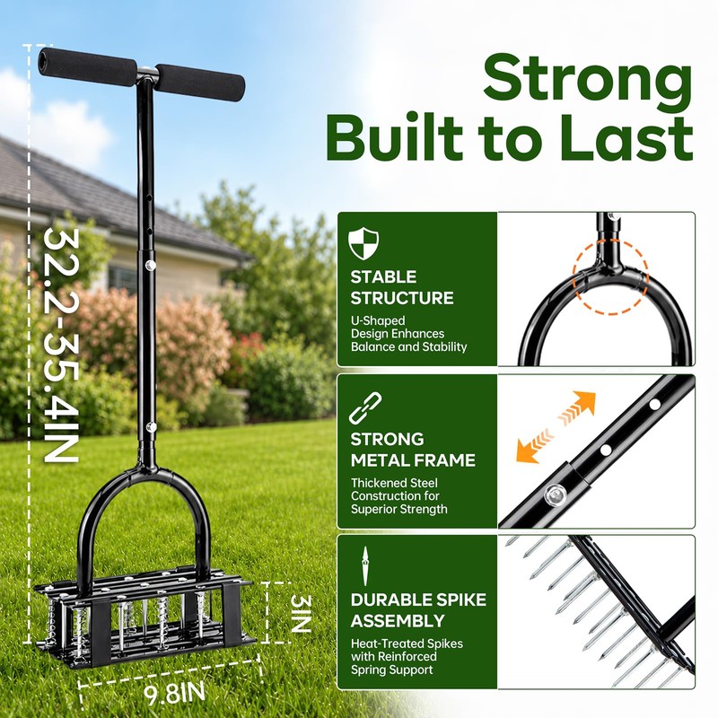 Furfrolic Lawn Aerator - 2-in-1 Manual Aerator with Automatic Dirt