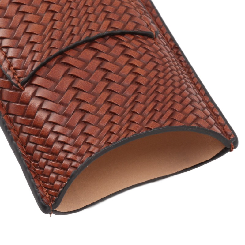 Cigar Case Holder Elegant Vintage Style Woven Pattern Leather Portable