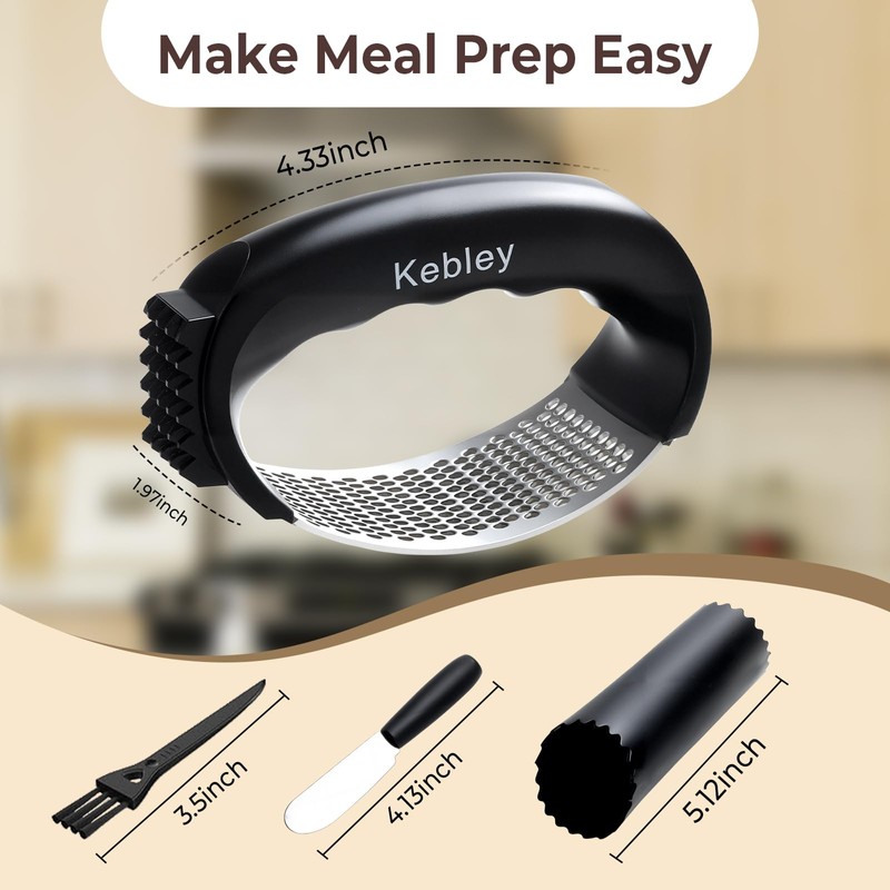 Kebley Garlic Press Rocker Stainless Steel Garlic Crusher, Mincer and