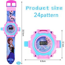 Children's Projection Watch, Children's Cartoon Watch, 24 Different Pictures Projector Watch, Electronic Watch, Adjustable Digital Projection Watch, for Boys and Girls, Blue pink, Playful
