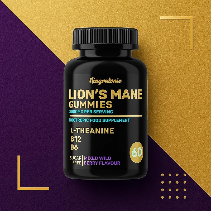 Lion's Mane Gummies, Mixed Berry Flavour, with L-Theanine, B6, B12,
