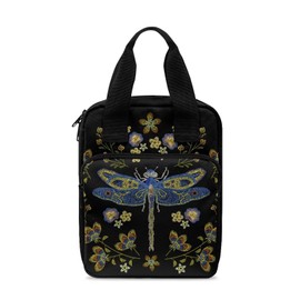 Xoenoiee Dragonfly Floral Black Print Tote Bible Bag Bible Covers for Women Men Bible Case Bible Bag with Zipper Pockets Book Cover Carrying Case