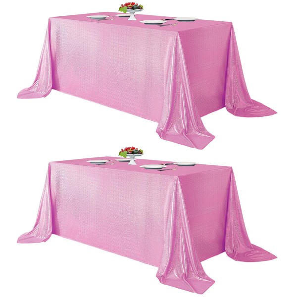 Fitable 2 Pack Pink Sequin Tablecloth for Parties 60x120 Inch - Sparkle Glitter Table Cloth Laser Rectangle Table Cover Overlay for Wedding Baby Shower Ceremony Birthday Cake Table Holiday Banquet