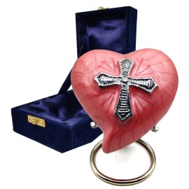 PINK  Decorative Religious Cross HeartUrns for Women \ Men Handcrafted Keepsake