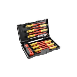 Högert HT1S997 Insulated 1000 V Screwdriver Set with Interchangeable Handle with Voltage Tester for Detecting Voltage in Sockets - Red/Yellow