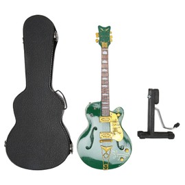 Wooden Green Miniature Electric Guitar Model with Stand and Case Musical Instrument Replica Decoration 10 Inch