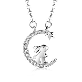 LYTOPTOP Bunny Rabbit Gifts for Girls Women, 925 Sterling Silver Rabbit Pendant Necklaces Crescent Moon Animal Jewelry Christmas Birthday Present for Rabbit Lovers