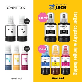 Printers Jack 522 Ink Refill Ink Bottle Kit Compatiable with T522 and Supertank ET-2800 ET-4700 ET-4800 ET-2710 ET-2720, ET-2803 Printer, (2BK C M Y)