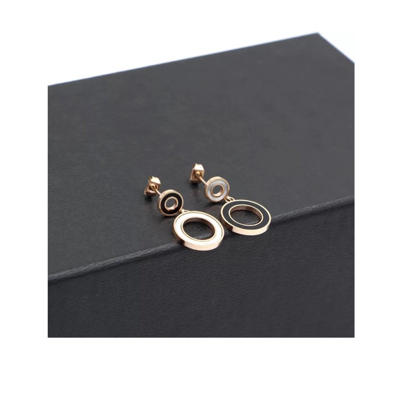 Fashion Earrings EarDrop Unbalance Style Stainless Steel Double Circle Ear