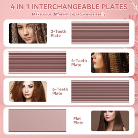 Sixriver Hair Crimper for Women 4 in 1 Flat Crimping Iron Plates Ceramic Waver Hair To