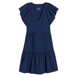 vineyard vines Women's Harbor Tiered Ruffle Sleeve Dress, Nautical Navy/White Cap
