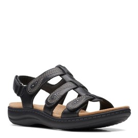Clarks Women's Laurieann Vine Flat Sandal, Black Leather, 11