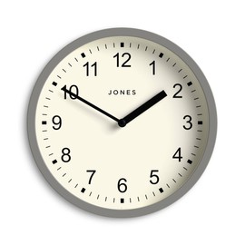JONES CLOCKS® Spin wall Clock | Small Modern Round Clock | 8 inch | Gray | Easy to Read Numbers | Ideal for Kitchen, Office, Children’s Room or Any Small Space
