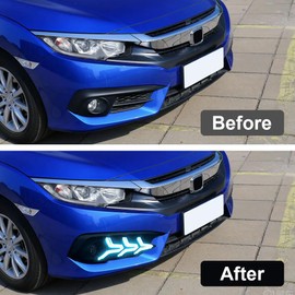 BIHEE Daytime Running Light Assembly for Honda Civic 2016 2017, 3 Color DRL Driving Fog Lamp Waterproof Bright Amber Turn Signal Light Assembly Kit,1 Pair