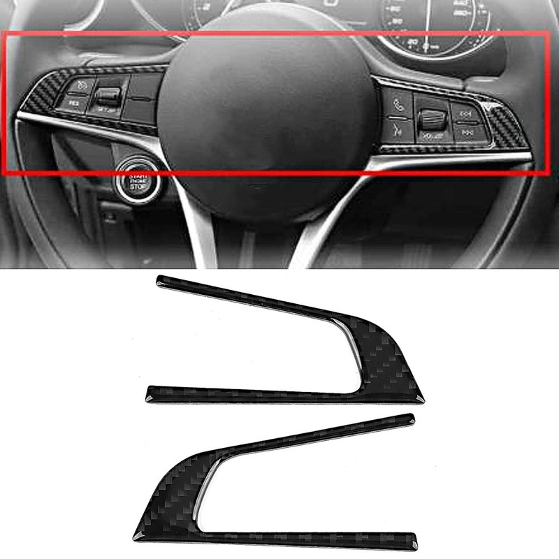 2pcs Steering Wheel Button Decorative Cover Trim Carbon Fiber Fit