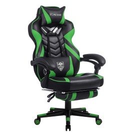 Vonesse Gaming Chair for Adults,Computer Chair with High Back,Big and Tall Gaming Chairs with Footrest and Massage,Reclining Gamer Chair(Green/Black)