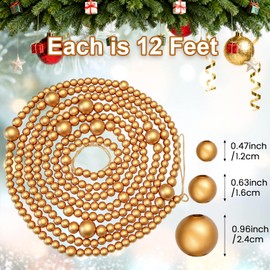 Gold Christmas Wood Bead Garland, 12 FT Farmhouse Boho Tree Decor