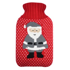 TRIXES Knitted Sleeve for Hot Water Bottle - Red & Grey Knitted Insulation Cover in Santa Design - Ideal Winter Warmer - Great Gift - Case Only, Hot Water Bottle Not Included