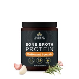 Ancient Nutrition Bone Broth Protein Powder, Butternut Squash, Grass-Fed Chicken and Beef Bone Broth Powder, 15g Protein Per Serving, Supports a Healthy Gut, 15 Servings