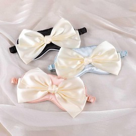 2 Pcs Cute Bow Eye Mask Soft Silk Sleep Mask Comfortable Sleeping Eye Cover with Elastic Strap for Women and Girls (Pink and Blue)