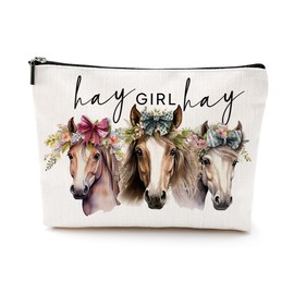 Cute Western Horse Makeup Bag Horse Gifts for Girls Women Horse Print Stuff Merch for Horse Lovers Funny Christmas Birthday Gifts for Teens Best Friend BFF Coworker Sister Hay Girl Cosmeticcase