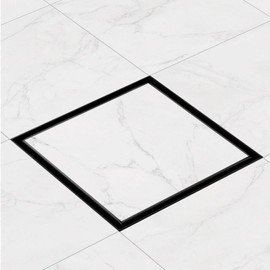 Shower Drain Square Black Matt Tileable 10 x 10 cm Extra Flat Stainless Steel Complete Set Shower Drain Floor Drain 360 Degree Siphon with Odour Stop and Hair Strainer Sizes 10-25 cm