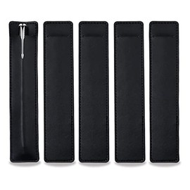 5Pcs Leather Single Fountain Pen Case, Soft Pen Sleeve Pouch for Men Women, Ballpoint Pencil Protective Cover Holder for Office, School, Business Gift (Black)