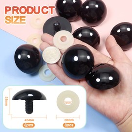 TOAOB 8pcs 45mm Large Safety Eyes for Amigurumis Black Plastic Crafts Doll Eye with Washers for DIY Crochet Stuffed Animals Bear Doll Making Supplies