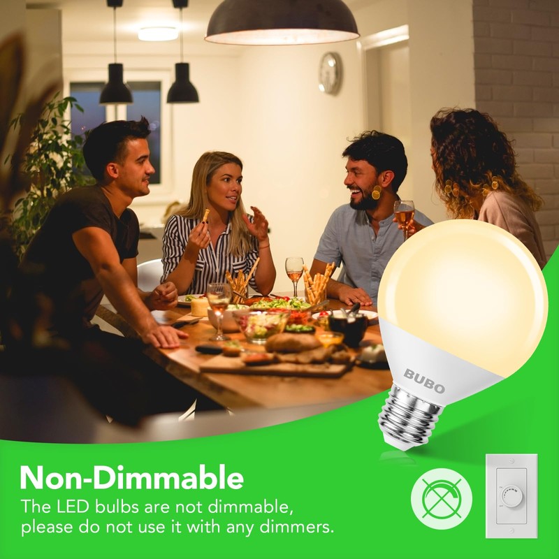 BUBO Globe Light Bulbs 60 Watt Equivalent, Vanity Light Bulbs