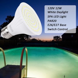 TCEUMIK 120V 12W SPA LED Light for Hot Tub, SPA, Underwater Swimming Pool, Hot Spring, Fountain White Daylight LED Bulb Replace for Most Pentair & Hayward Light Fixtures 120V DC Input E26 E27 PAR20