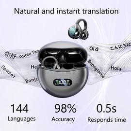 Ai Language Translation Earbuds, 3-in-1 Free-Clip Translator Earbuds, 144-language Real-time Two-Way Translation Device, LED Power Display Earphones Comfortable Fit Waterproof Earbuds.